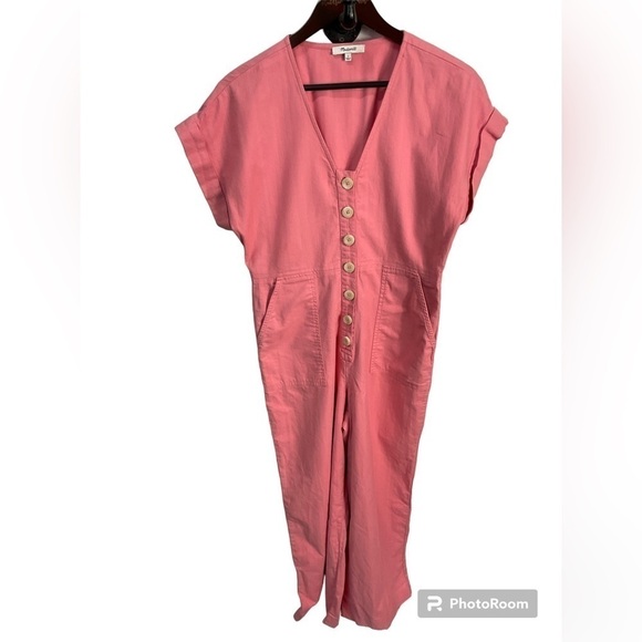 Madewell Pants - Madewell Womens Coverall Button Up Jumpsuit Pink Wide Legs Pockets Size 4